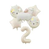 Sevimli Retro Kedi Folyo Balonlu Krem Yildizli Krem Yaş Balonlu Doğum Günü Parti Seti Süsü, 1456958200210
