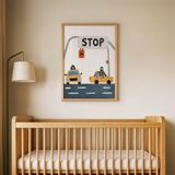 Sevimli Şehir Trafiği Çocuk Odası Duvar Posteri Çerçeveli Tablo Duvar Dekorasyonu - 21 x 30 - Ahşap Çerçeveli