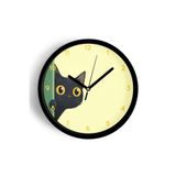 Sevimli Siyah Kedi Modern Duvar Saati - 25cm - Önü Camlı Siyah Kasa - Sessiz Mekanizma, JH1185S25SKP