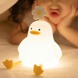 Sevimli Tasarım Çocuk Gece Lambası, LED Duck Şeklinde, Çiçek Detaylı, Beyaz ve Sarı Renk, Dekoratif Masa Lambası, Şarj Edilebilir Çocuk Odası Aydınlatması