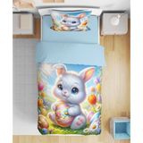 Sevimli Tavşan 3D Dijital Baskılı Tek Kişilik Nevresim Takımı - Renkli - 160 x 220 cm