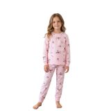 Sevimli Tavşan Blueberry Desenli Kız Çocuk Pijama Takımı - Pamuklu İnterlok Kumaş 8-9 Yaş Pembe