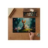 Sevimli Tavşan Çiçeklerin Arasında Tasarımı 240 Parça Ahşap Puzzle Ahşap Kutuda MPY40086