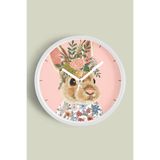 Sevimli Tavşan Modern Duvar Saati - Salon - Genç Odası - Çocuk Odası - 30cm - Önü Camlı Beyaz Kasa, JH0201S30BKP