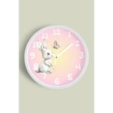Sevimli Tavşan Temalı Çocuk Odası Modern Duvar Saati - 30cm - Önü Camlı Beyaz Kasa, JH0018S30BKP