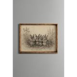 Sevimli Tavşan Yavruları - Vintage Desenli Çerçeve - İnce Model, Altın1, 21 x 30