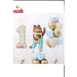 Sevimli Teddy Bear Ayi Folyolu 1 Yaş Krem Folyolu Doğum Günü Parti Seti Süsü