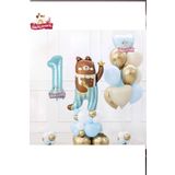 Sevimli Teddy Bear Ayi Folyolu 1 Yaş Mavi Folyolu Doğum Günü Parti Seti Süsü