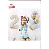 Sevimli Teddy Bear Ayi Folyolu 2 Yaş Krem Folyolu Doğum Günü Parti Seti Süsü