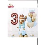 Sevimli Teddy Bear Ayi Folyolu 3 Yaş Kahve Folyolu Doğum Günü Parti Seti Süsü