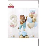 Sevimli Teddy Bear Ayi Folyolu 3 Yaş Krem Folyolu Doğum Günü Parti Seti Süsü