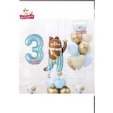 Sevimli Teddy Bear Ayi Folyolu 3 Yaş Mavi Folyolu Doğum Günü Parti Seti Süsü