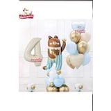 Sevimli Teddy Bear Ayi Folyolu 4 Yaş Krem Folyolu Doğum Günü Parti Seti Süsü