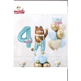 Sevimli Teddy Bear Ayi Folyolu 4 Yaş Mavi Folyolu Doğum Günü Parti Seti Süsü