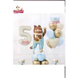 Sevimli Teddy Bear Ayi Folyolu 5 Yaş Krem Folyolu Doğum Günü Parti Seti Süsü