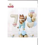 Sevimli Teddy Bear Ayi Folyolu 7 Yaş Krem Folyolu Doğum Günü Parti Seti Süsü