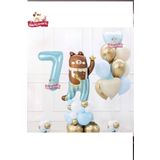 Sevimli Teddy Bear Ayi Folyolu 7 Yaş Mavi Folyolu Doğum Günü Parti Seti Süsü