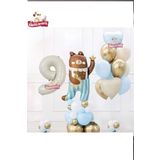 Sevimli Teddy Bear Ayi Folyolu 9 Yaş Krem Folyolu Doğum Günü Parti Seti Süsü