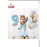 Sevimli Teddy Bear Ayi Folyolu 9 Yaş Mavi Folyolu Doğum Günü Parti Seti Süsü
