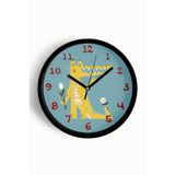 Sevimli Timsah Çocuk Odası Duvar Saati - 30cm - Önü Camlı Siyah Kasa - Sessiz Mekanizma, JH1134S30SKP