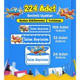 Sevimli Uçaklar Temalı Okul Kreş Kişiye Özel Isim Etiket Seti - Model 337