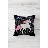 Sevimli Unicorn Desenler Gizli Fermuarlı Kırlent Kılıfı Koltuk Yastık Kılıfı Takım(4Adet), Pembe-Siyah 45 X 45