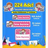 Sevimli Veteriner Temalı Okul Kreş Kişiye Özel Isim Etiket Seti - Model 518