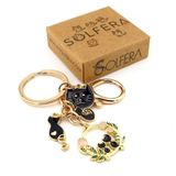 Sevimli Yavru Kara Kediler Lale Motifi Çanta Süsü Charm Metal Anahtarlık KY141