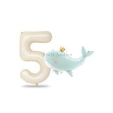 Sevimli Yeşil Balina 5 Yaş Balon Set Deniz Okyanus Canlıları Konsept Balon Ve Krem Rakam Balon