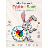 Sevimli Zeki Tavşan Montessori Çocuk Odası Eğitici Ahşap Duvar Saati - Sessiz Mekanizma, Eğitici