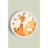 Sevimli Zürafa Tasarımlı Çocuk Odası Duvar Saati - 30cm - Önü Camlı Beyaz Kasa - Sessiz Mekanizma, JH1364S30BKP