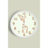 Sevimli Zürafa Temalı Çocuk Odası Modern Duvar Saati - 35cm - Önü Camlı Beyaz Kasa, JH0025S35BKP