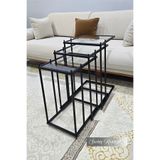 SEVİNÇ KONSEPT 3'lü SİYAH Tekerlekli C Sehpa, ŞEFFAF CAM, Güvenilir 6mm Kalın Camlı, Çok Amaçlı Metal Zigon Sehpa