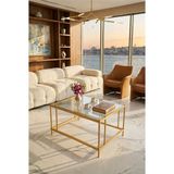 Sevinç Konsept Elit Gold Kare Orta Sehpa Şeffaf Camlı 50 x 50 Cm, Yükseklik 50 cm Modern Dekoratif