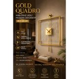 SEVİNÇ KONSEPT Gold Quadro Kare Şeffaf Luxe 45 x 65 cm, Modern Dekoratif Sarkaçlı Metal Duvar Saati