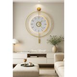 SEVİNÇ KONSEPT Led'li Gold Izmir 24 Kristal (Büyük Boy 51 X 74 Cm), Modern Dekoratif Sarkaçlı Metal Duvar Saati