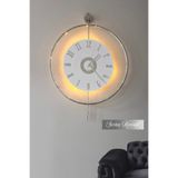 SEVİNÇ KONSEPT Led'li GÜMÜŞ Izmir 24 Kristal (Büyük Boy 51 X 74 Cm), Modern Dekoratif Sarkaçlı Metal Duvar Saati