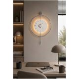 SEVİNÇ KONSEPT Led'li GÜMÜŞ Orjin 24 (Orta Boy 40 x 60 cm), Modern Dekoratif Sarkaçlı Metal Duvar Saati