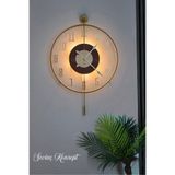 SEVİNÇ KONSEPT Led'li Latin Gold Tiktok Face Büyük Boy (50 X 75 CM) Modern Dekoratif Sarkaçlı Metal Duvar Saati