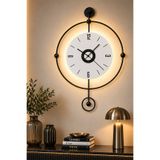 SEVİNÇ KONSEPT Led'li SİYAH ORBİT PLUS 24 (Büyük Boy 50 X 75 Cm), Modern Dekoratif Sarkaçlı Metal Duvar Saati