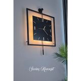 SEVİNÇ KONSEPT LED'li Siyah Quadro KARE Nero Orta Boy, Modern Dekoratif Sarkaçlı Metal Duvar Saati