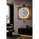 SEVİNÇ KONSEPT Led'li Siyah Quadro Yuvarlak Kristal Orta Boy, Modern Dekoratif Sarkaçlı Metal Duvar Saati