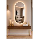 SEVİNÇ KONSEPT Serenova LED Dekoratif Ayna (38x77 cm, 40x90 cm, 50x100 cm, 55x110 cm) | Kablosuz Pilli | Gün Işığı LED | Rodajlı Kesim | Modern Duvar Aynası
