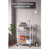 Sevinse Home 3 Katlı Beyaz Tekerlekli Banyo Rafı, Mutfak Rafı, Deterjanlık, Sebzelik, Makyaj Çok Amaçlı Organizer