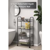 Sevinse Home 4 Katlı Siyah Tekerlekli Banyo Rafı, Mutfak Rafı, Deterjanlık, Sebzelik, Makyaj Çok Amaçlı Organizer