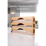 Sevinse Home Bambu 3'lü Streç Film Ve Folyo Kesici, Düzenleyici, Streç Folyo Kutusu