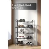 Sevinse Home Beş Katlı Siyah Metal Ayakkabılık, 5'li Ayakkabı Düzenleyici Raf