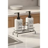 Sevinse Home İkili Seramik Sıvı Sabunluk Metal Standlı 2'li Sabunluk Seti 500ml