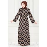 Sevitli Eteği Fırfır Ikat Desen Viscon Elbise-Siyah - 38 - Beyaz