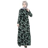 Sevitli Eteği Fırfır Yaprak Desenli Viscon Elbise-Yeşil